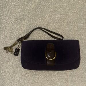 Coach- Dark Purple Suede Clutch with Gold Accents